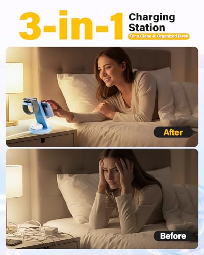 3 in 1 Fast Charging Station for iPhone, 25W Wireless Magnetic Phone Charger for iPhone 17 16e 16 15 14 13 12 Serise, Watch Charger Stand, Wireless Charging Station for AirPods 4 3 Pro, Blue - Image 7