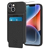 MZELQ Wallet for iPhone 14 Case, Hide Push-Pull Card Holder Camera Protection Luxury Cover + Screen