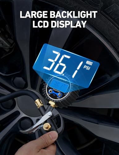Image of AstroAI Digital Tire Pressure Gauge with Inflator, 3-250PSI Air Compressor Accessories with Heavy Duty Air Chuck Quick Connect Coupler, Fits 1 /4 inch NPT - for Car Truck SUV RV, 1 Pack Compact