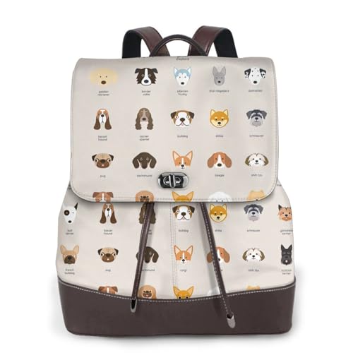 Sac à dos en cuir pour femme à impression chien idéal pour le travail et sorties