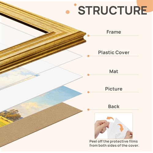 Image of upsimples 10x10 Picture Frame, Vintage Frames Decor, 1Pack Gold | Fit 8x8 and 10 x 10 Square Photo, Wall or Tabletop Display, Antique-style Decoration, Rustic Farmhouse Decor, For Weddings