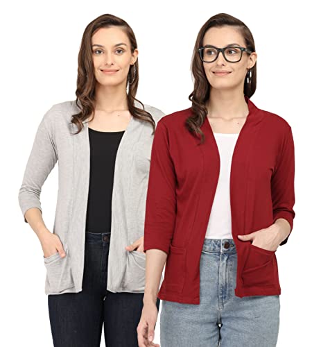 Image of Women's Cotton Shrugs with Pockets, Summer Shrugs for Ladies, Pack of Two