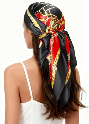 Image of Women's 35 inch Satin Square Silk Like Hair Scarves and Wraps Headscarf for Sleeping | Silk Feel Neckerchief, Hair Scarf, Fashion Bandana, Headscarf, Headband, Hair Wrap Sleeping, Daily Fashion Styling