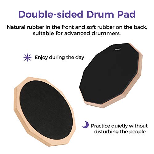 Starfavor Drum Practice Pad With Snare Drum Stand Set, 12-Inch Double Sided Silent Practice Pad Kit With Drum Sticks, Drumstick Holder, Carrying Bag, Black, St-700B #TOP2