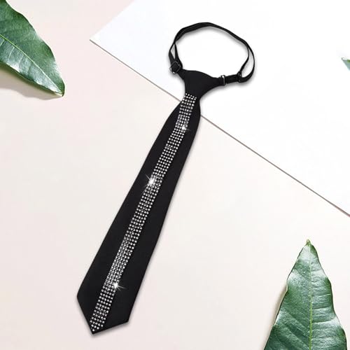 Elegant Women's Adjustable Pre Tied Black Necktie with Rhinestones Embellishments for Formal Event and Casual Wear3