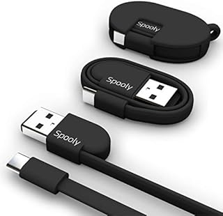 Spooly USB C (Type C) Cable 0.25m | Fast Charge | Super Strong | Keyring Case | A Truly Tangle-free Data and Charger Cable