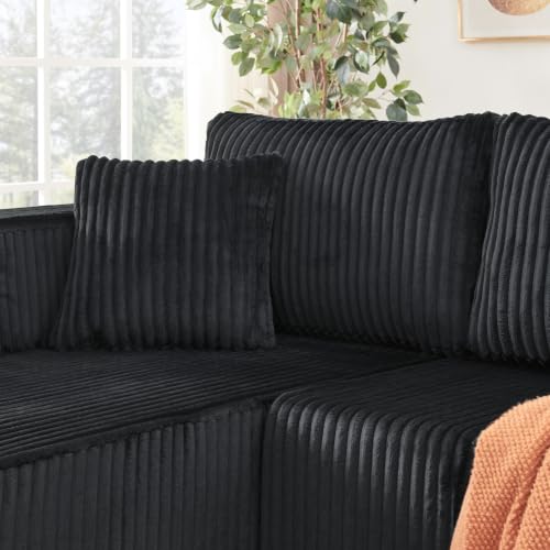 Image of KCGKCG 132 inch U Shaped Corduroy Cloud Couch - No Assembly Required, Black