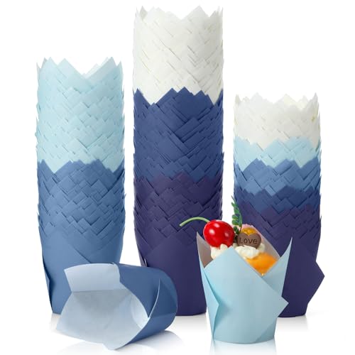 Havawish 500 Pcs Standard Size Gradient Blue Tulip Cupcake Liners, Party Baking Liners Greaseproof Cupcake Wrappers Muffin Liner Baking Cups for Wedding Birthday Baby Shower Holiday Party