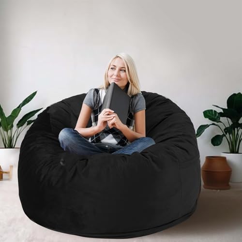 3 Feet Bean Bag Chair, Memory Foam Filled, Removable Cover, Bean Bag Chairs for Adults and Teens, Round Sofa Chair for Living Room, Bedroom and Gaming Room, Black - Image 3