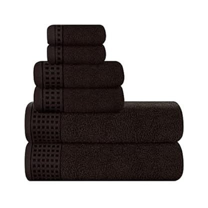 GLAMBURG Ultra Soft 6er-Pack Baumwoll-Handtuch-Set, enthält 2 übergroße Badetücher 70 x 140 cm, 2 Handtücher 40 x 60 cm und 2 Waschbetten 30 x 30 cm, Umweltfreundlich und 100% recycelbar, Braun