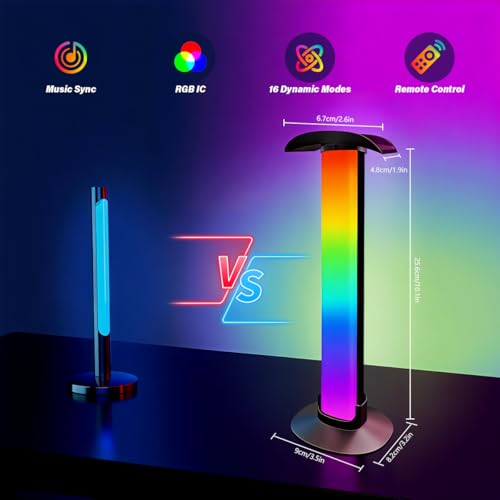 Image of HASTHIP USB RGB Desktop Light Bar, 16-Color LED Ambient Desk Lamp with Remote Control & Music Sync, Removable Headset Arch Holder, Adjustable Gaming Light for PC Setup, Home Office, 26x9.5x9.5cm