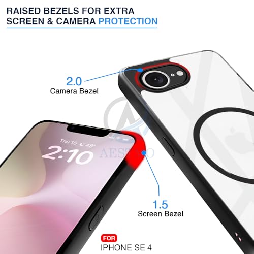 Image of AESTMO iPhone 16E / SE 4 Back Cover | 360 Protection | Crystal Clear Hard Back Transparent | Compatible with MagSafe Accessories for iPhone 16E / SE 4 (PC+TPU, Black Bumper)