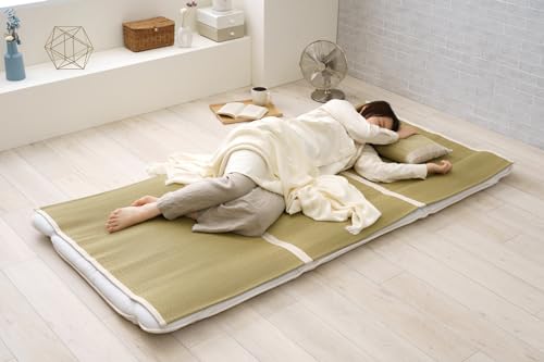 FULI Japanese Tatami Igusa Rush Grass Sleeping Mat, Mattress Pad Futon Topper, Relaxation, Made in Japan - Queen Size (57.09" x 72.05") - Thumbnail 2