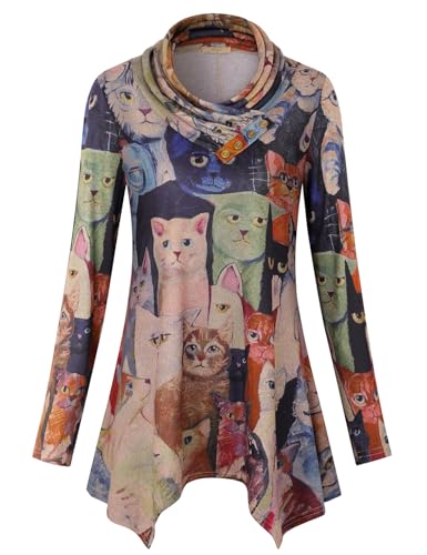 Cestyle Womens Fall Long Sleeve Cowl Neck Asymmetrical Hemline Flowy Tunic Top