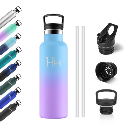 Botella Agua Acero Inoxidable 500ml, Botella Termica con Pajita, Cantimplora Termo con Doble Aislamiento, sin BPA, Termo Reutilizable para Camping, Niño, Niña, Adulto, Deporte, Oficina, Fitness