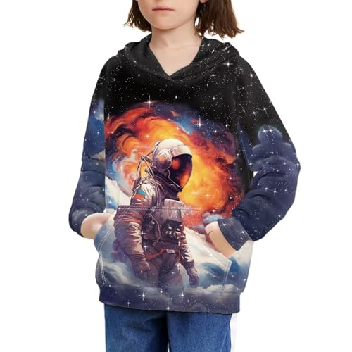 Galaxy Hoodies for Kids 3D Astronaut Plush Inside Sweatshirts 7-15 Years Boys Girls Pullover with Pocket4