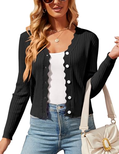 Image of Womens Cropped Cardigan Knit Shrugs for Dresses Tops V Neck Button Down Cardigans Sweaters