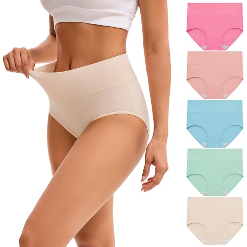 Image of INNERSY Women's High Waisted Underwear Cotton Panties Regular & Plus Size 5-Pack