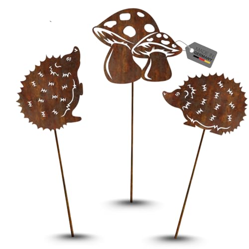 Terma Stahldesign Rostfigur Gartenstecker Set Herbst Zwei Igel EIN...