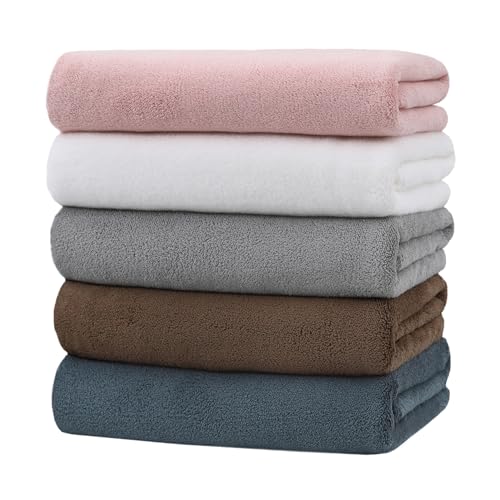 バスタオル マイクロファイバー 大判 5枚セット 60×120cm タオル ふわふわ 肌触り 瞬間吸水 速乾 通気 耐久性 抗菌 防臭 人気 家庭用 業務用 (5色)