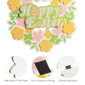 Easter Wooden Wreath Sign 3D Colorful Happy Door sign Wall Hanging Folding Wreath for Easter Decor Front Door Sign Spring Decor for Home Decoration Farmhouse Wall