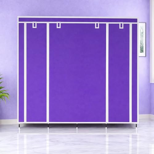 Image of 12-Shelf Collapsible Wardrobe - Portable Foldable Purple Almirah with Plastic Frame, Fancy Layer Rack for Clothes Organizer (Model 88370)