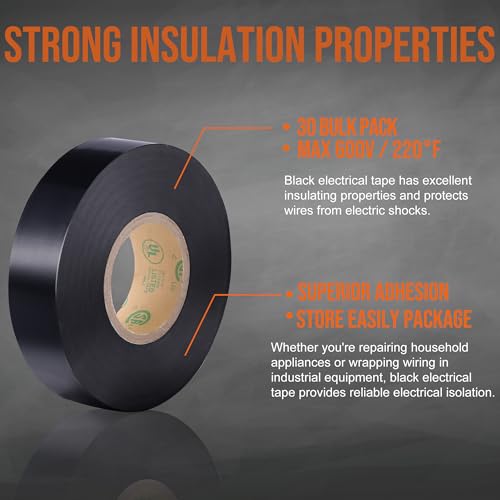 Image of Lichamp 80 Pack Black Electrical Tape Waterproof, 3 /4 in x 66ft, Industrial Grade UL /CSA Listed High Temp Electrical Tape Electric Super Vinyl