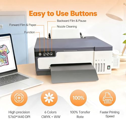 Image of A4 DTF Printer with Roll Feeder, XP600 Print Head 5760x1440DPI, Built-in White Ink Circulation & Stirring System, High Speed Printing for T-Shirts & Fabrics (Printer+Oven)