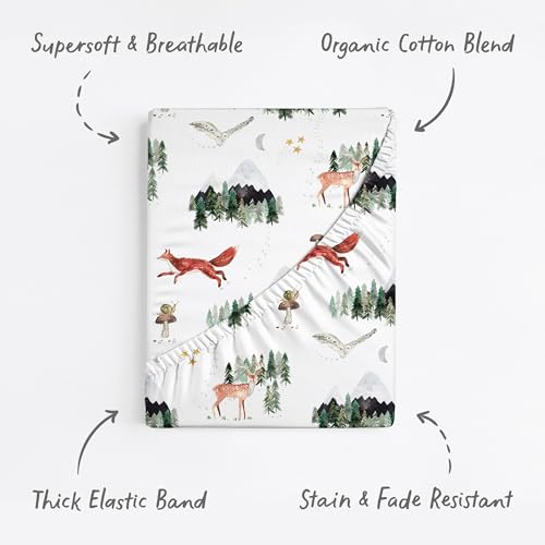 Image of Baby Bassinet Sheets for Boy, Girl (Woodland Forest Animals) 2-Pack - Fitted Bedside Bassinet Sheets - Buttery Soft Cotton Blend for Standard Mattress Pad - Compatible with Halo BassiNest