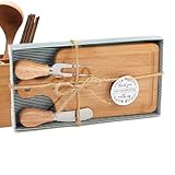Rukjmqi - Tabla para embutidos, meseros quesos, bandeja de carne, cuadrada, madera, con cubiertos y etiqueta, gracias para bodas, Navidad, hogar, familia, fiestas domésticas