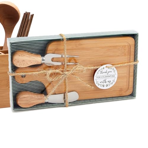Rukjmqi - Tabla para embutidos, meseros quesos, bandeja de carne, cuadrada, madera, con cubiertos y etiqueta, gracias para bodas, Navidad, hogar, familia, fiestas domésticas