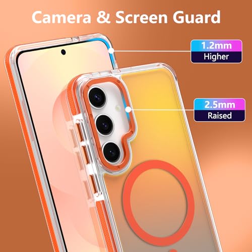 Image of Magnetic Case for Samsung Galaxy S25 Plus [Compatible with Magsafe] [Cute Fashion Fluorescent Design] [1 Screen Protector] Slim Translucent Matte Case for Galaxy S25 Plus 6.7 inch, Orange