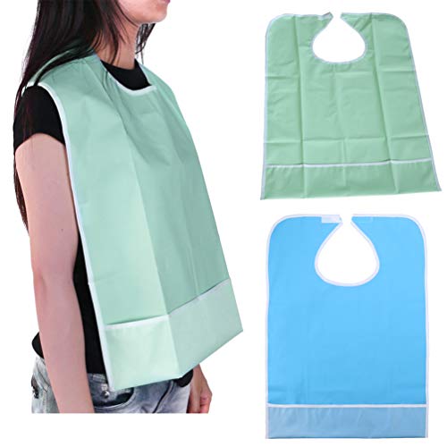 Toddmomy 1Pc Adult Bibs with Pocket Waterproof Mealtime Protector Reuasale Adult Bib for Eating (Light Green) - Image 2
