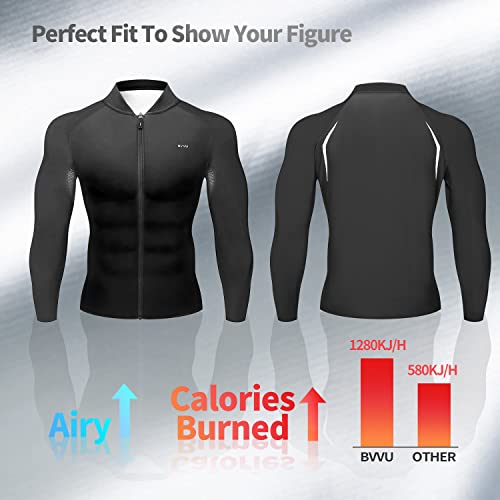 Bvvu Sauna Suit For Men Sweat Sauna Jackets Workout Shirt Body Shaper Slimming Fitness Shapewear Long Sleeve Black #TOP4