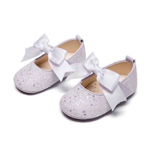 Kiderence Baby Girls Prewalker Mary Jane Flats Bowknot Princess Dress Shoes Purple (Infant/6-9 Months)