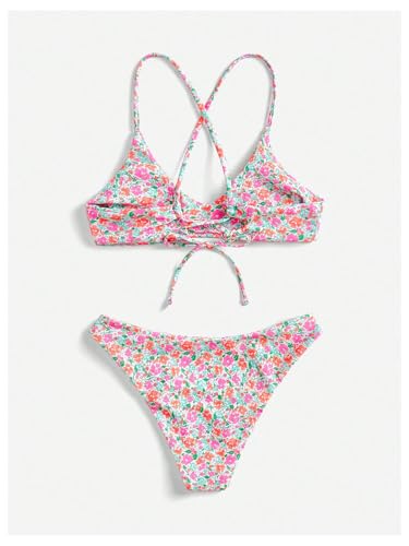 SHENHE Women's Floral Bikini Set 2 Piece Criss Cross Tie Back Low Rise Boho Swimsuits2