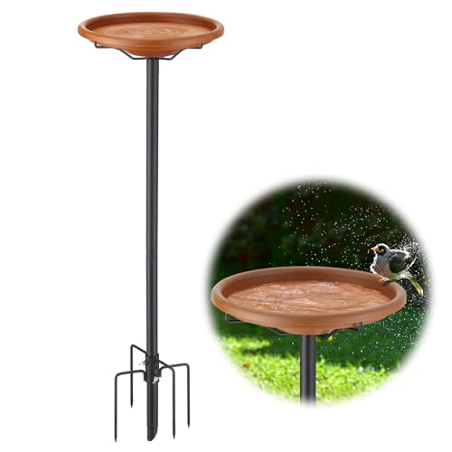 Bird Bath for Outside, Garden Birdbaths for Outdoors, 62 in Tall Bird Bath with Detachable Bowl as Hummingbird Feeder, Metal Wild Bird-Baths Stand with 5-Prong Stake Base, Bird-Friendly Brown Color