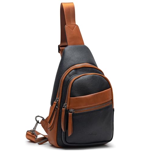 Image of Alldaily Large Sling Bag for Women Crossbody Purse Leather Fashionable Trendy Chest Bag for Travel, Fanny Pack (Brown&Black)