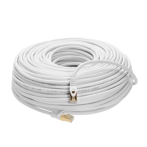 Image of 100FT S /FTP CAT 7 Gold Plated Shielded Ethernet RJ45 Copper Cable 10 Gigabit Ethernet Network Patch Cord Cat7 (100ft, White)