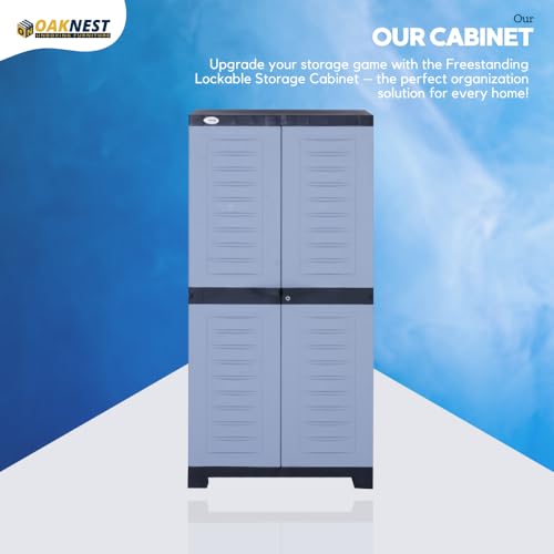 Image of Oaknest Supreme Fusion-02 Plastic Storage Cabinet | Compact & Multipurpose Storage Solution | Waterproof, Durable & Lightweight | Ideal for Home, Office & Garage | Charcoal and Sky Grey