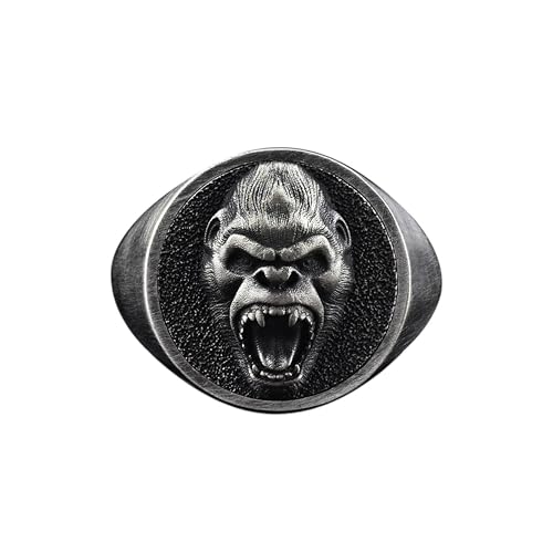BySilverStone - Gorilla Signet Ring for Men in Silver, Wild Animal Personalized Gift Jewelry