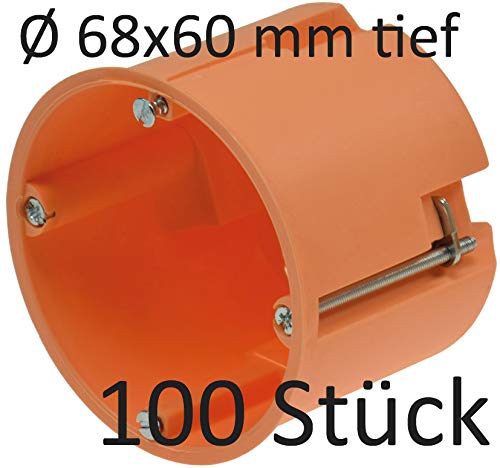 Hohlwanddose Schalterdose Gerätedose Ø 68mm x 61mm Tiefe 100 Stück Einbau Unterputzdose Orange
