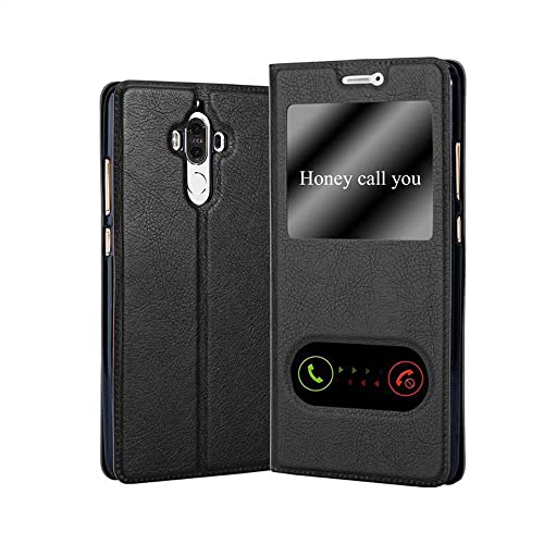 cadorabo Coque pour Huawei Mate 9 en Noir COMÈTE - Housse Protection avec Stand Horizontal et Deux Fenêtres - Portefeuille Etui Poche Folio Case Cover
