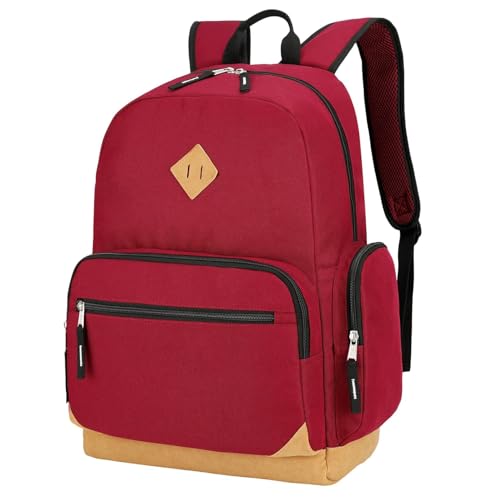 Searock School Backpack for Teen Boys and Girls, 17 Inch Lightweight Bookbag for Middle High School Red
