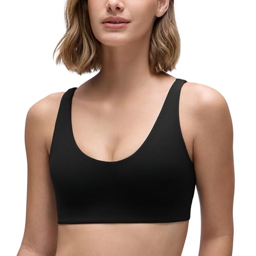 CRZ YOGA Butterluxe Soft Double Lined Sports Bras for Women Scoop Neck Adjustable Straps Yoga Crop Top Lounge Cami Non Padded