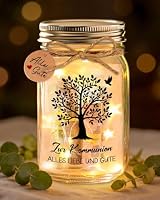 Geldgeschenk Kommunion, LED Flaschenlicht mit Grußkarte, Kommunion Geschenke für Mädchen Junge - Alles Liebe und Gute