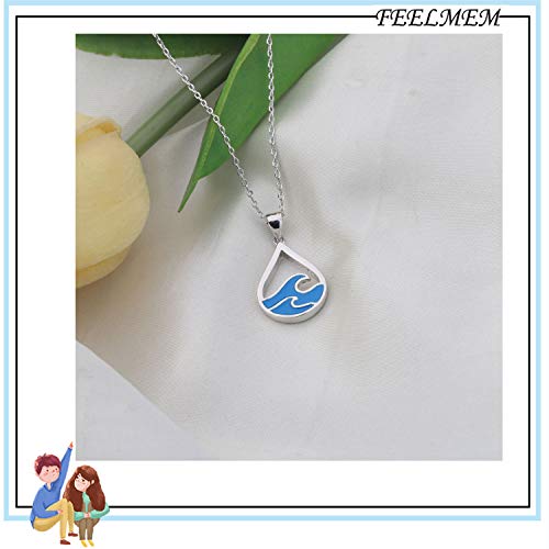 FEELMEM Ocean Wave Necklace Blue Wave Ocean Beach Sea Drop Shape Pendant Necklace Surfer Wave Jewelry Beach Lover Gift4