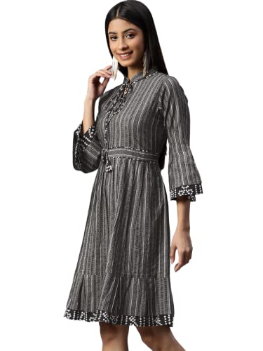 Image of arriva fab Women's Cotton Jaipuri Floral Print A-line Dress