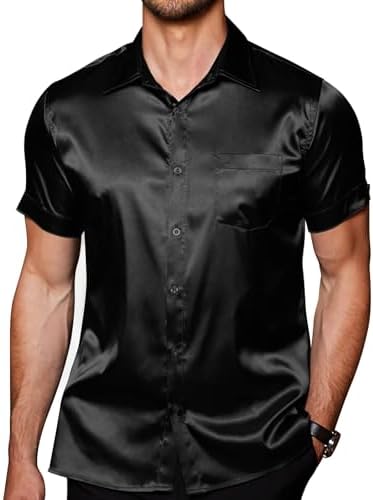 COOFANDY Men's Silk Button Down Short Sleeve Dress Shirt