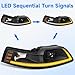 ELH LED DRL SEQ Headlight Assembly Replacement For 1999-2004 Ford Mustang 1999 2000 2001 2002 2003 2004 99 00 01 02 03 04 Ford Mustang Headlight Black Housing Amber Reflector LED Projector